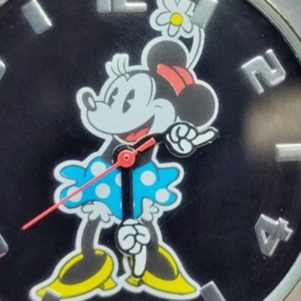 Disney Minnie Mouse Blue Dress Watch Silver Face Black Band